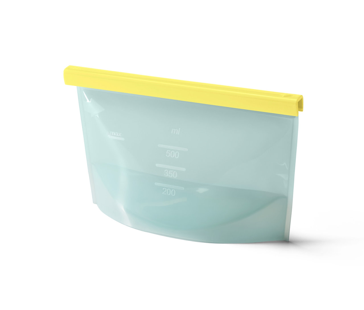 Prázdný sáček na potraviny s žlutým uzávěrem.