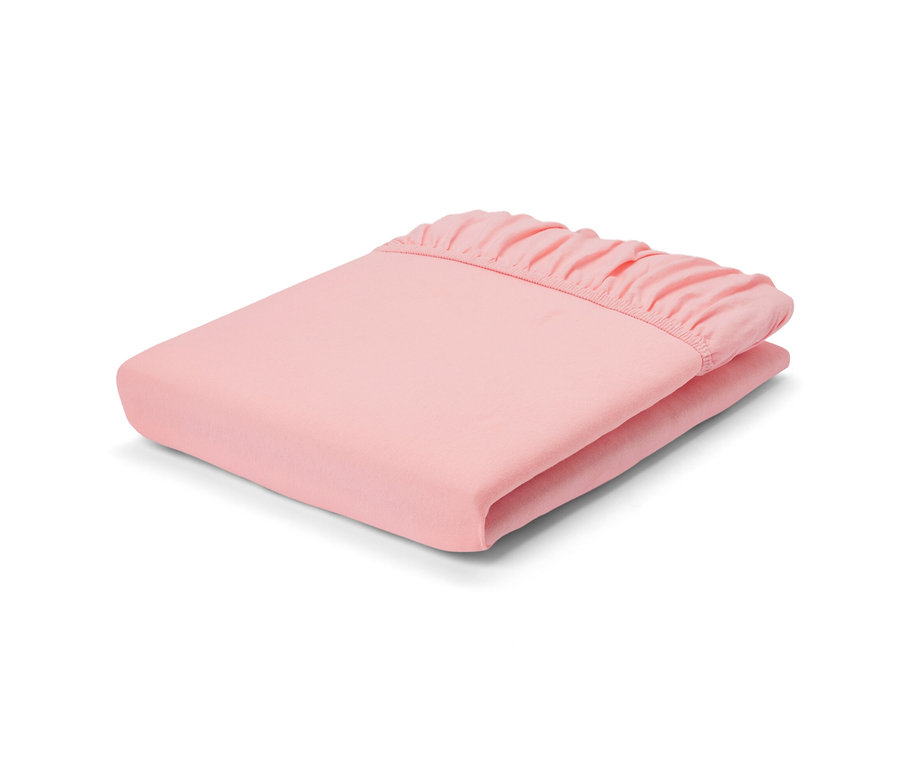 Složené meruňkové jerseyové prostěradlo se standardní velikostí, na dvoulůžko a nadměrnou velikostí.