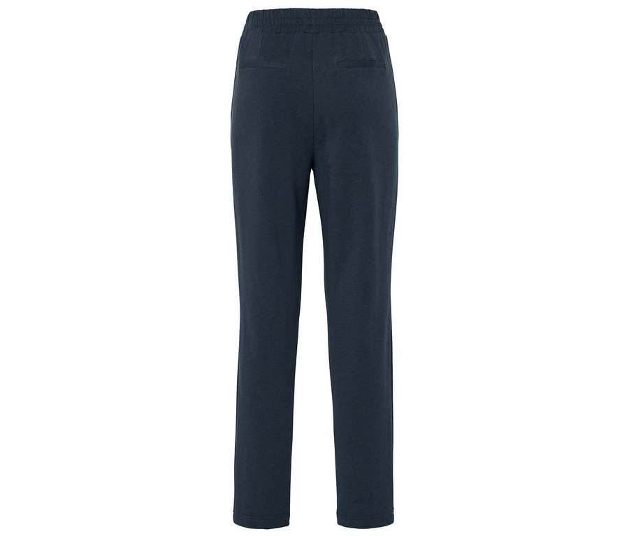 Tmavě modré, dlouhé kalhoty s gumou v pase.