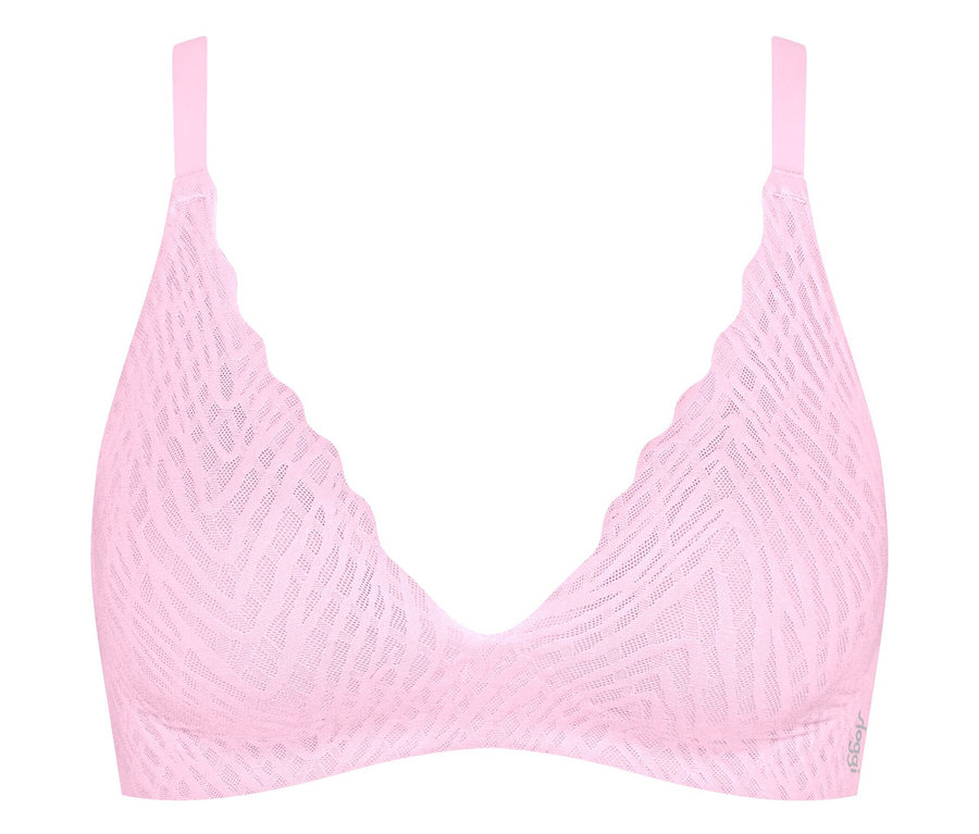 Růžová podprsenka se vzorem na bílém pozadí.