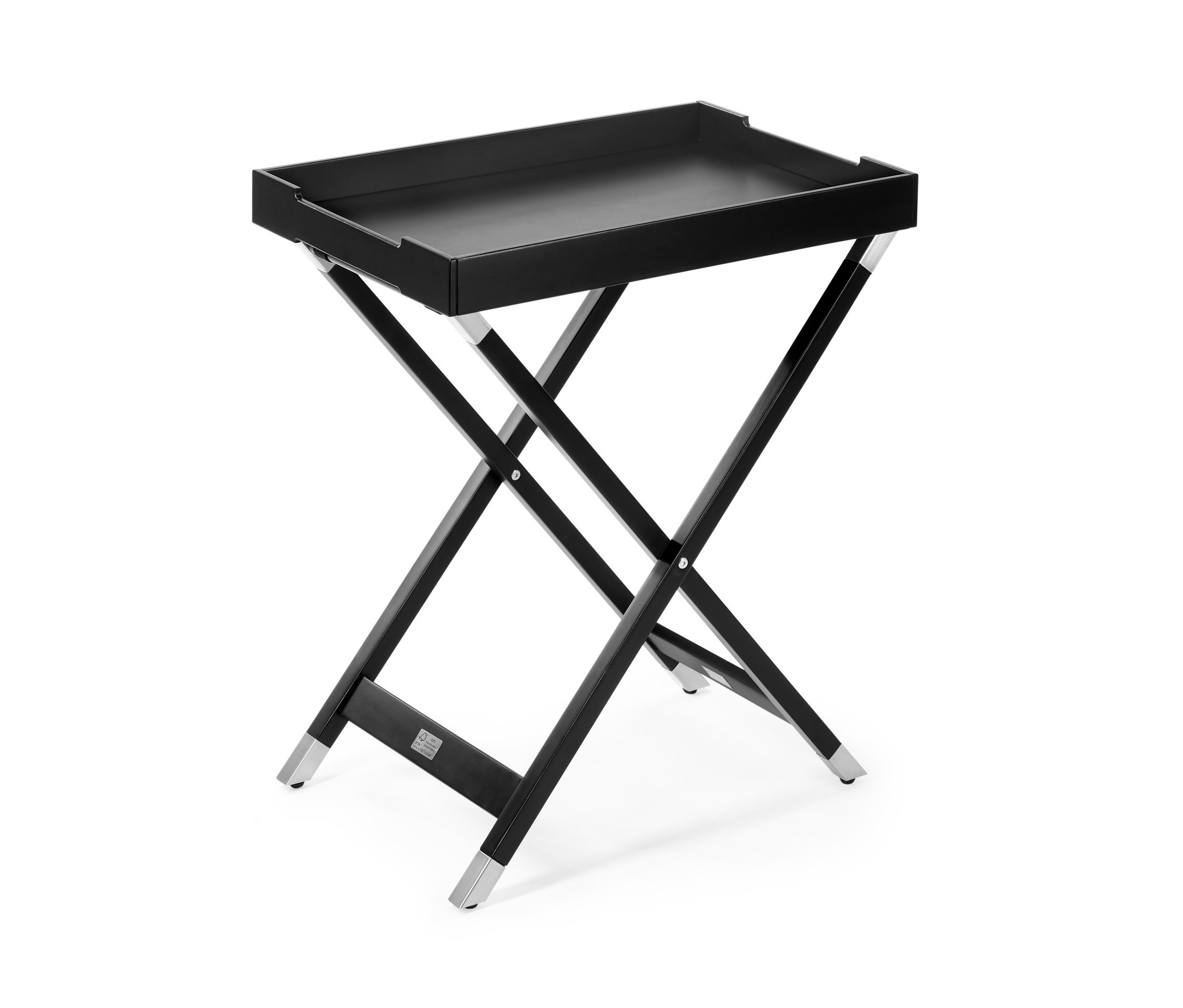Černý stolek s odnímatelným podnosem.