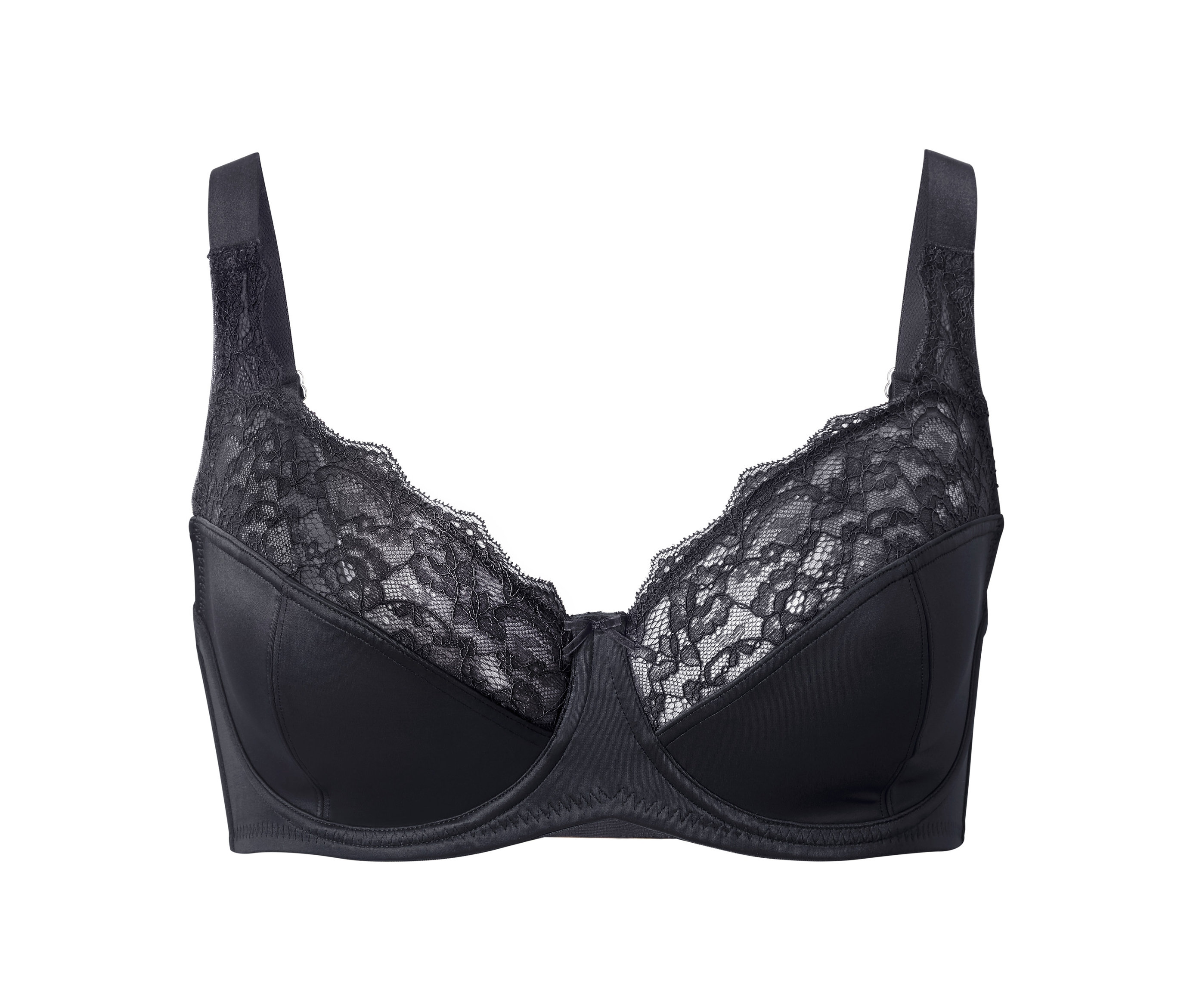 Černá podprsenka s kosticemi s krajkovým zdobením.