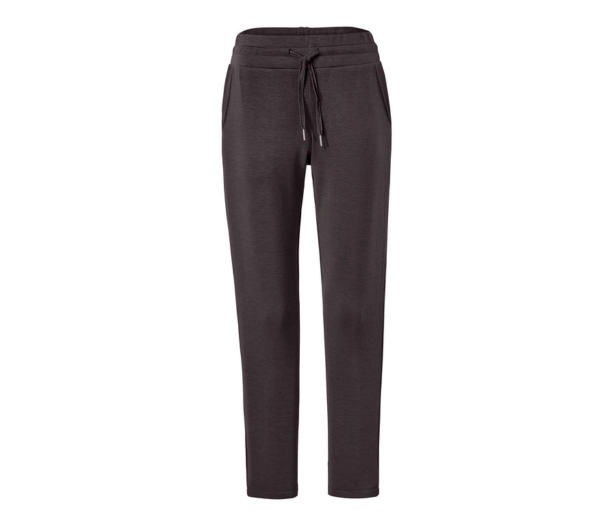 Tmavě šedé pohodlné kalhoty se šňůrkou v pase.