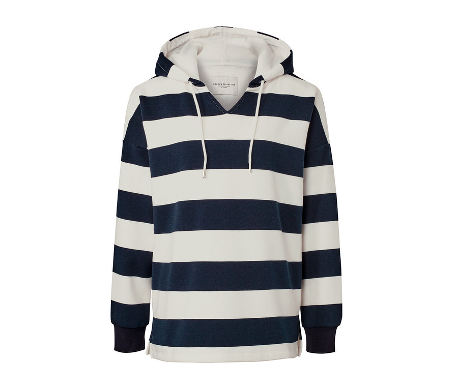 Pruhovaná mikina s kapucí.