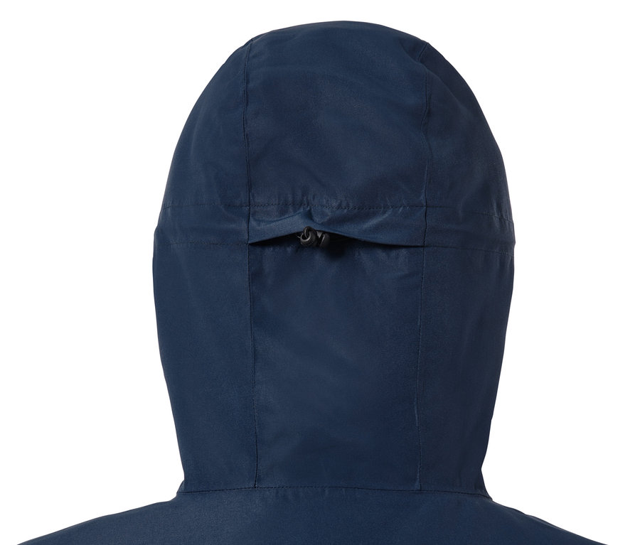 Detail kapuce modrozelené lyžařské bundy.