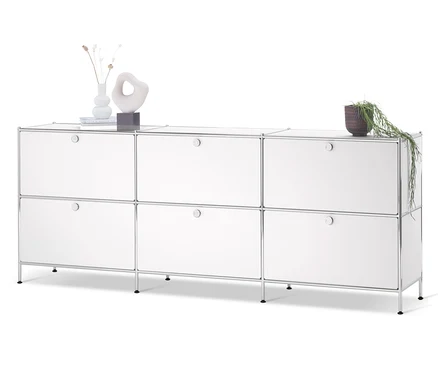 Bílá odkládací skříňka CN3 se 6 výklopnými dvířky.