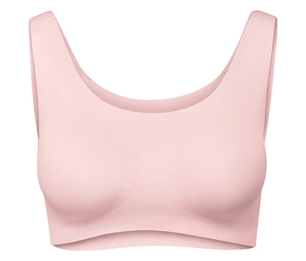 Růžová sportovní podprsenka bez zapínání.