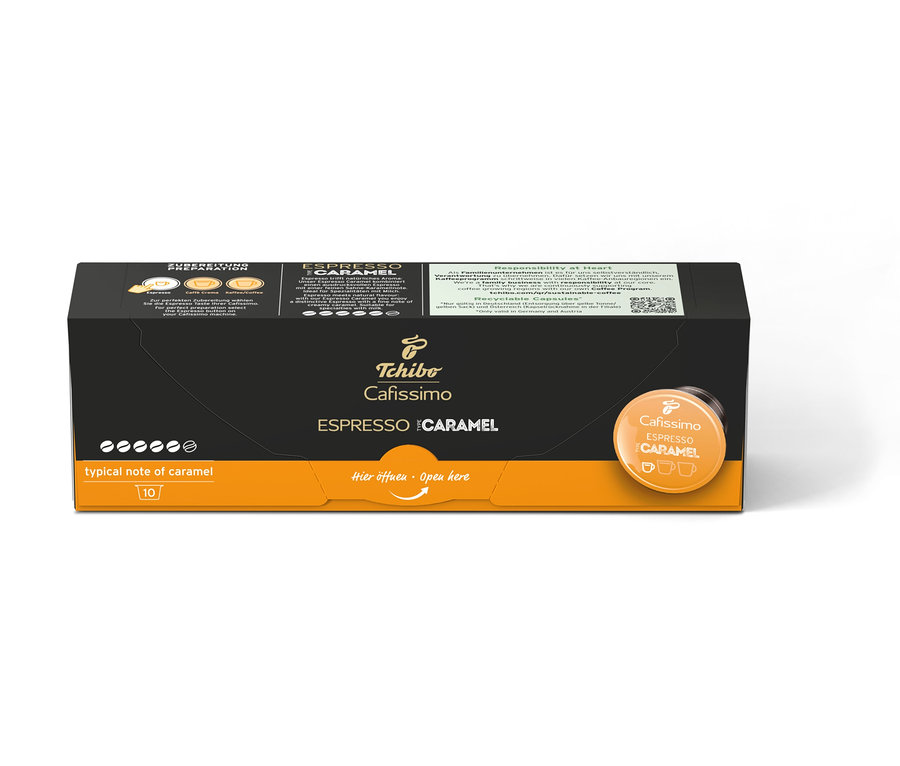 Balení Cafissimo Flavoured Edition Espresso Caramel s 10 kapslemi.