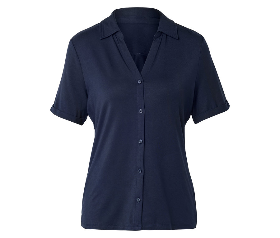 Tmavě modrá košile s krátkým rukávem na knoflíky.