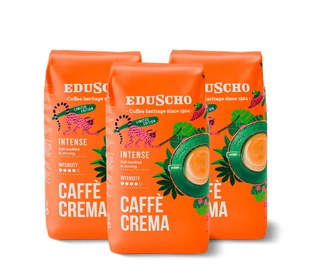 Tři balení zrnkové kávy Eduscho Caffè Crema Intense po 1 kg.