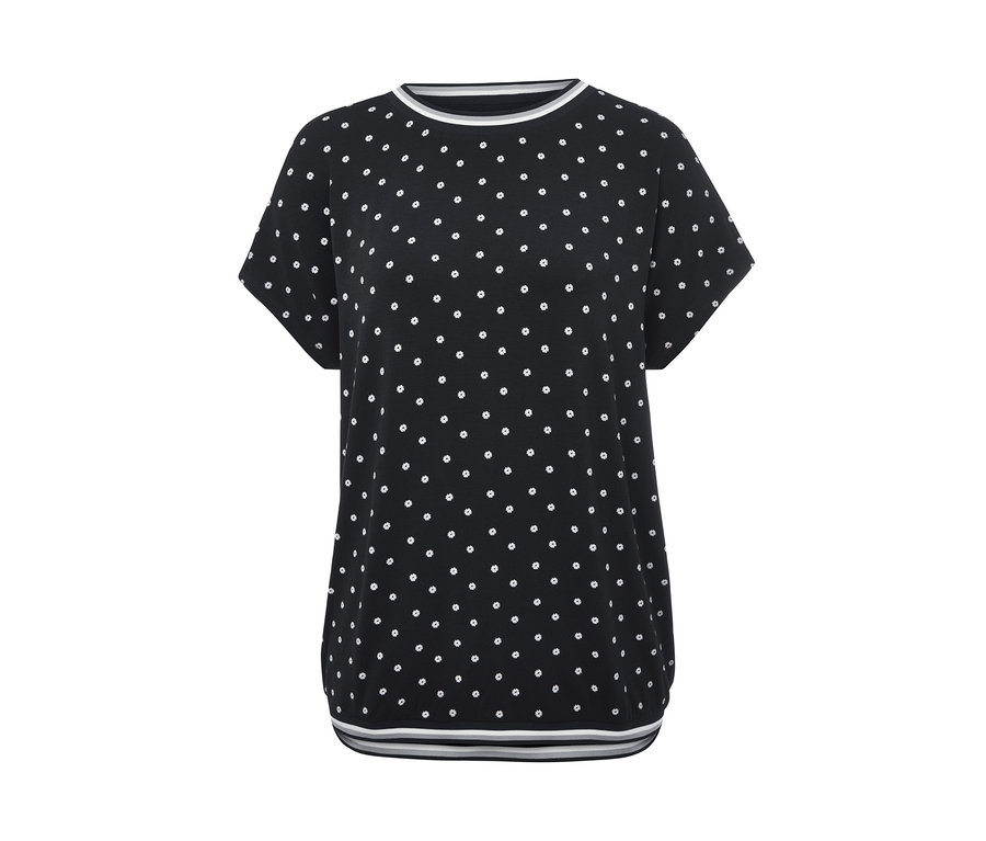 Černé tričko s krátkým rukávem a potiskem sedmikrásek.