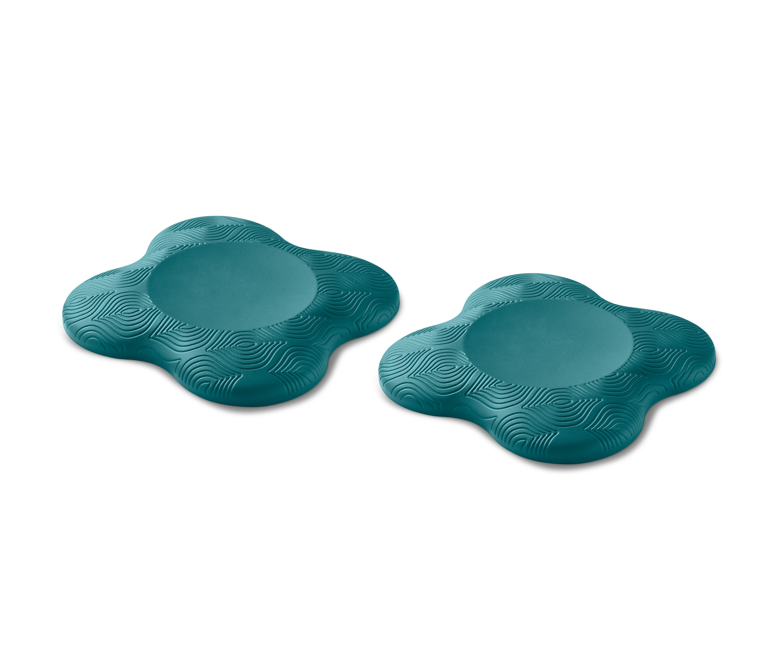 Dvě multifunkční podložky na jógu a fitness v tyrkysové barvě s reliéfním vzorem.