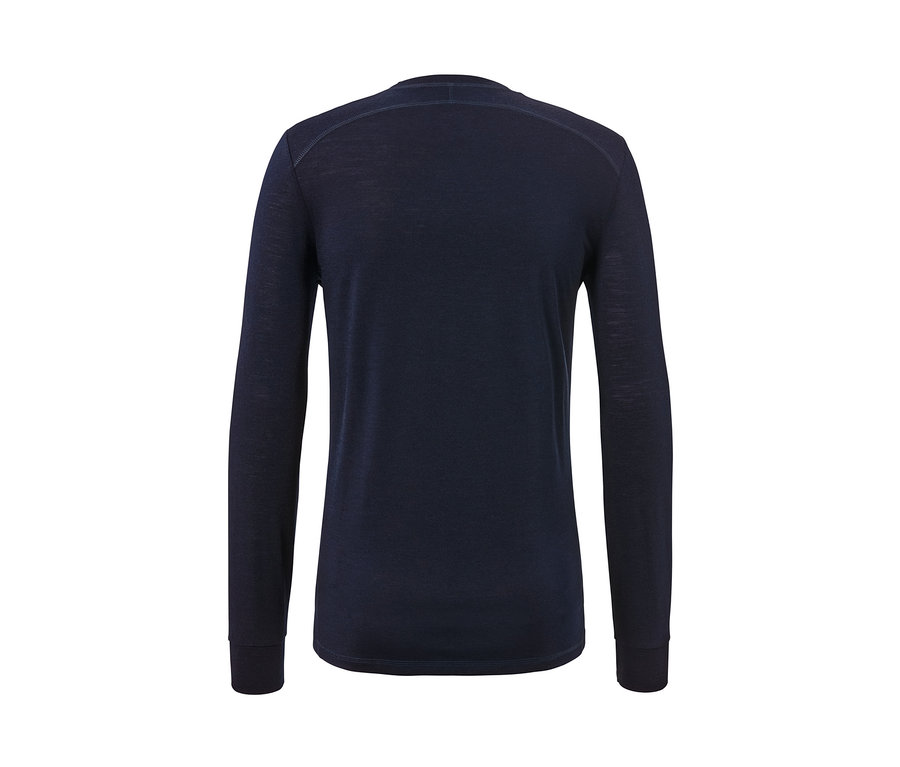 Tmavě modré funkční triko s dlouhým rukávem a vlnou s certifikací RWS.