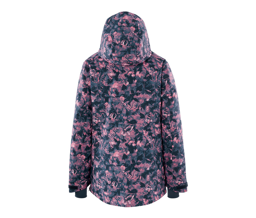 Zadní pohled na lyžařskou bundu s polovičním zipem a celoplošným potiskem.