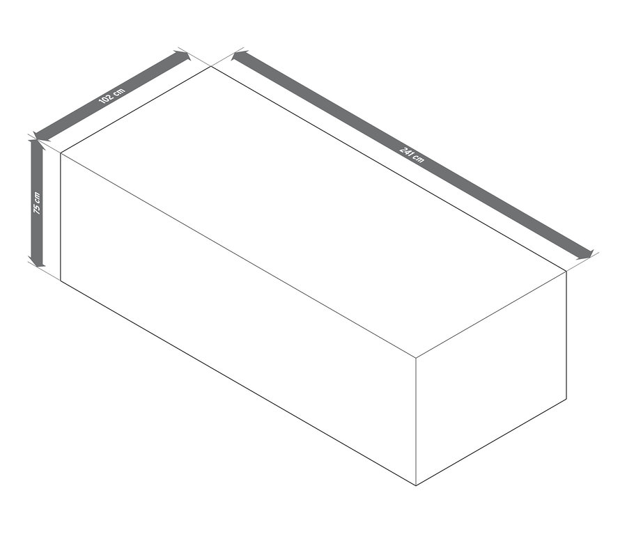 Rozměry prémiového obalu na velké rozkládací stoly: 241 cm x 102 cm x 75 cm.