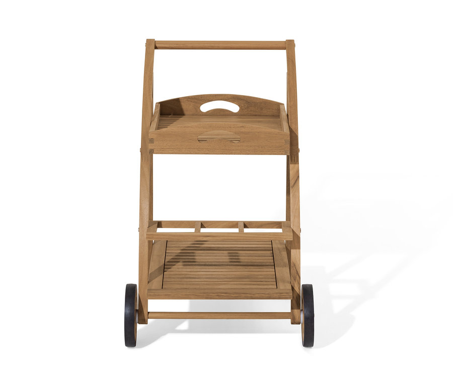 Barový vozík s odnímatelným podnosem.