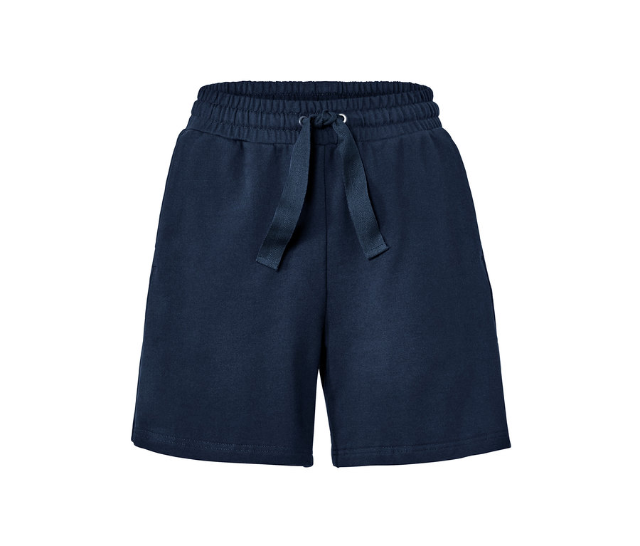 Tmavě modré sportovní teplákové šortky.