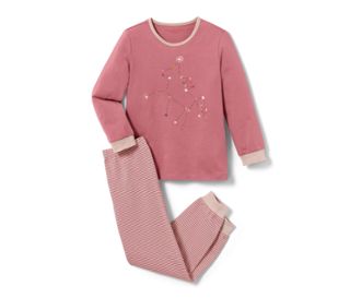 Oberteil dunkelrosa mit mehrfarbigem Einhorn-Print, Hose rosa gestreift