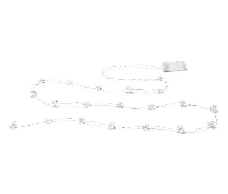 Světelný řetěz s mikro LED »Mušle« na bílém pozadí.