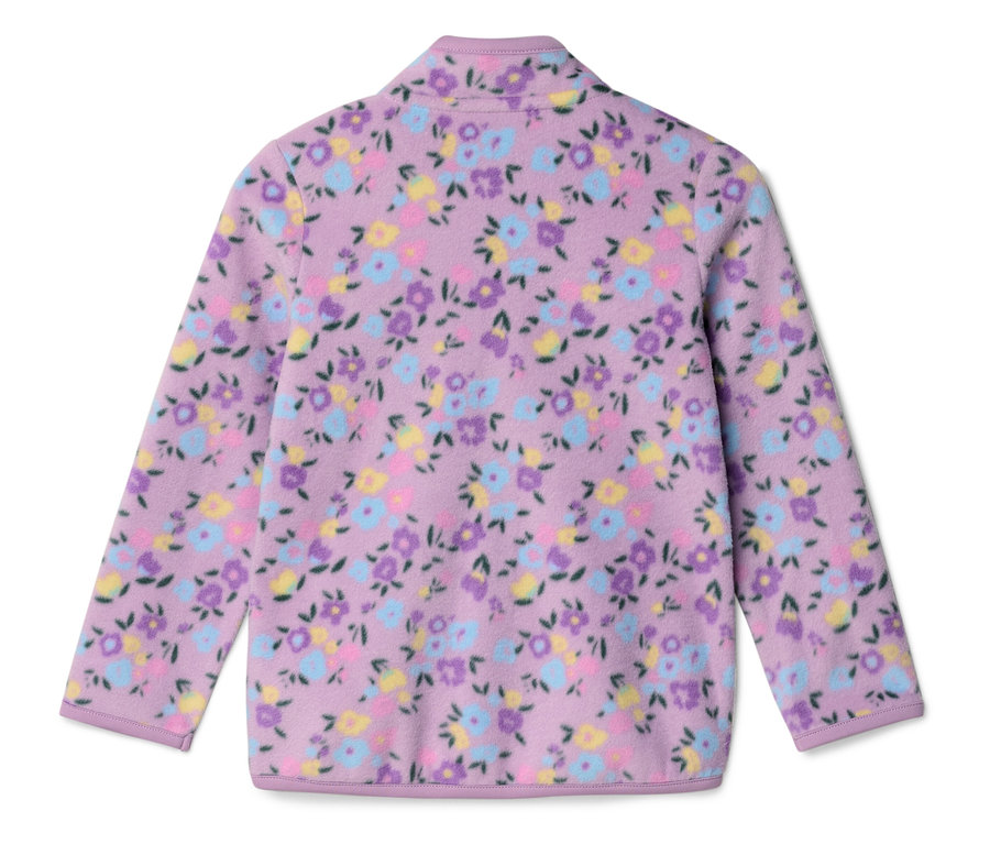 Světle fialová fleecová bunda s květinovým vzorem.