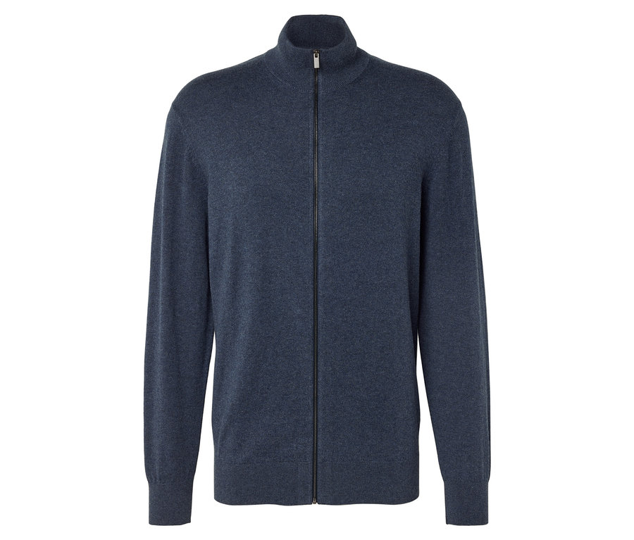Modrý pletený kardigan na zip.