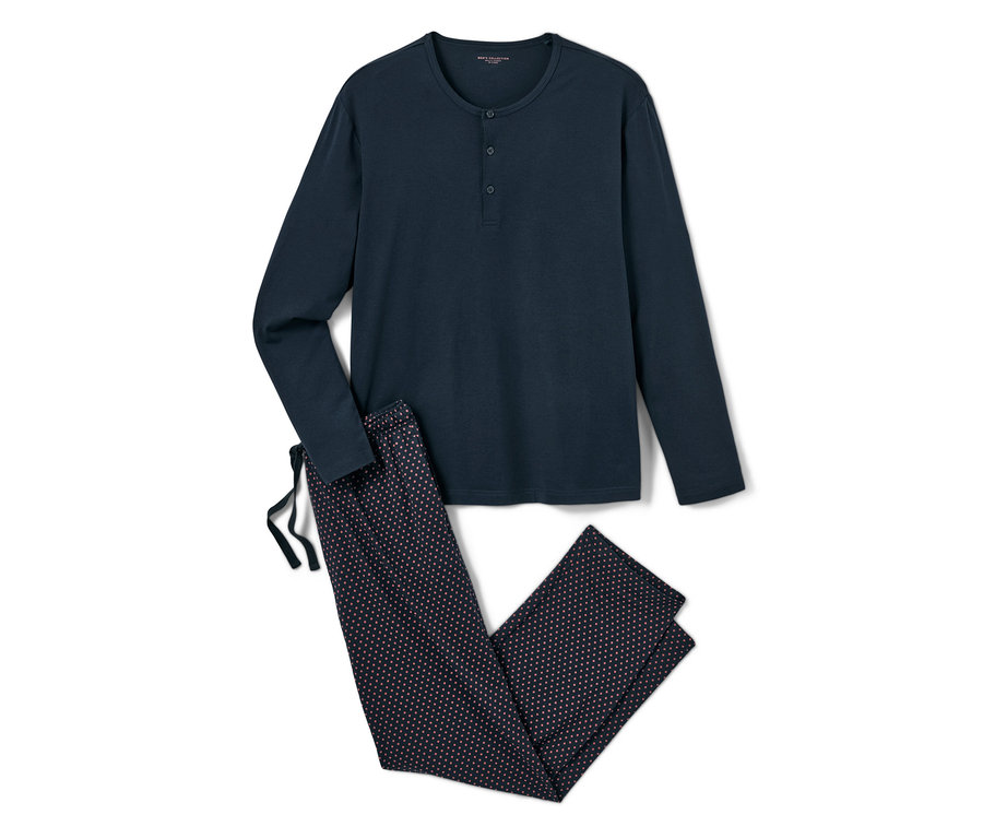 Tmavě modré pyžamo s modalem s dlouhým rukávem a kalhotami s potiskem.