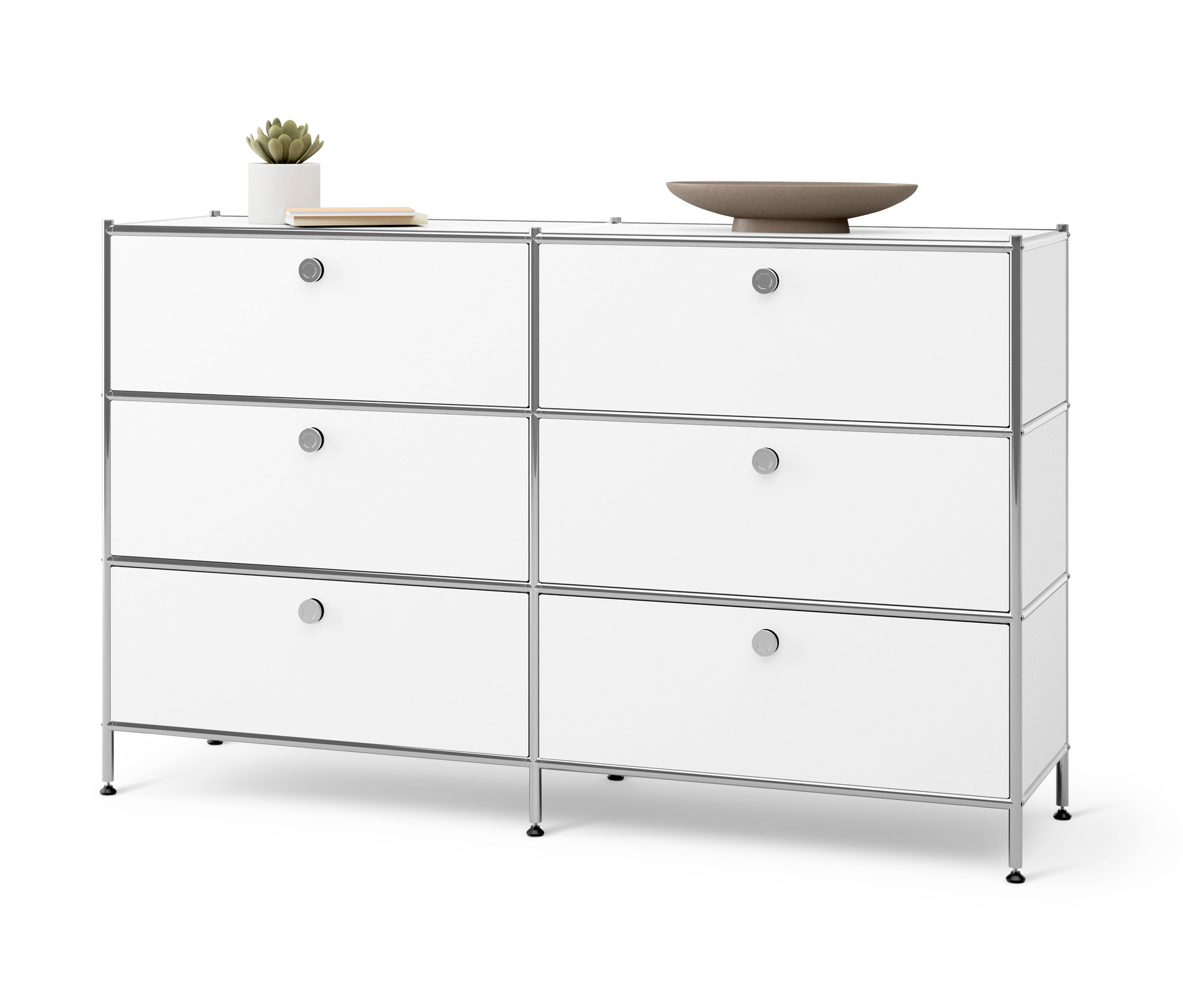 Bílá kovová komoda »CN3« se 6 zásuvkami.