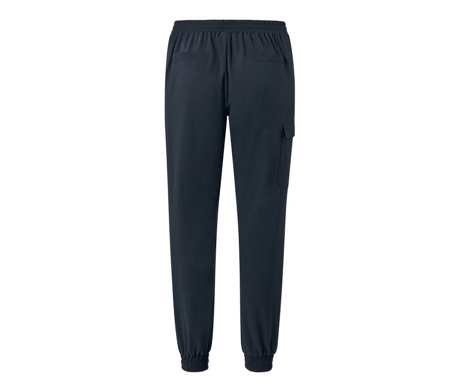 Pohled zezadu na námořnické modré softshellové kalhoty joggpant.