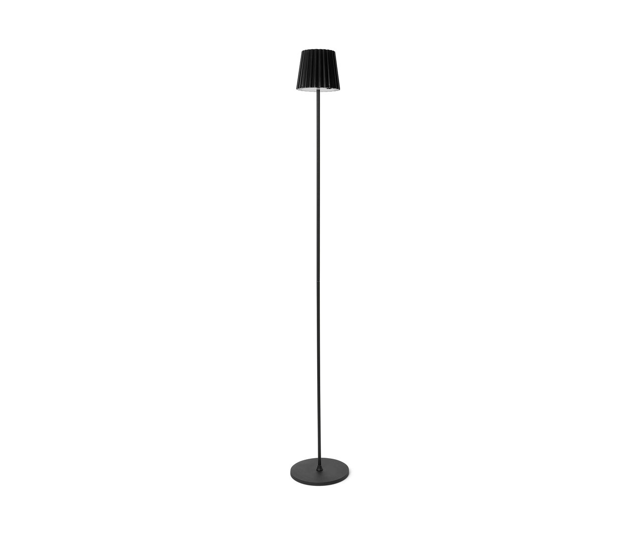 Černá LED dobíjecí venkovní stojací lampa.
