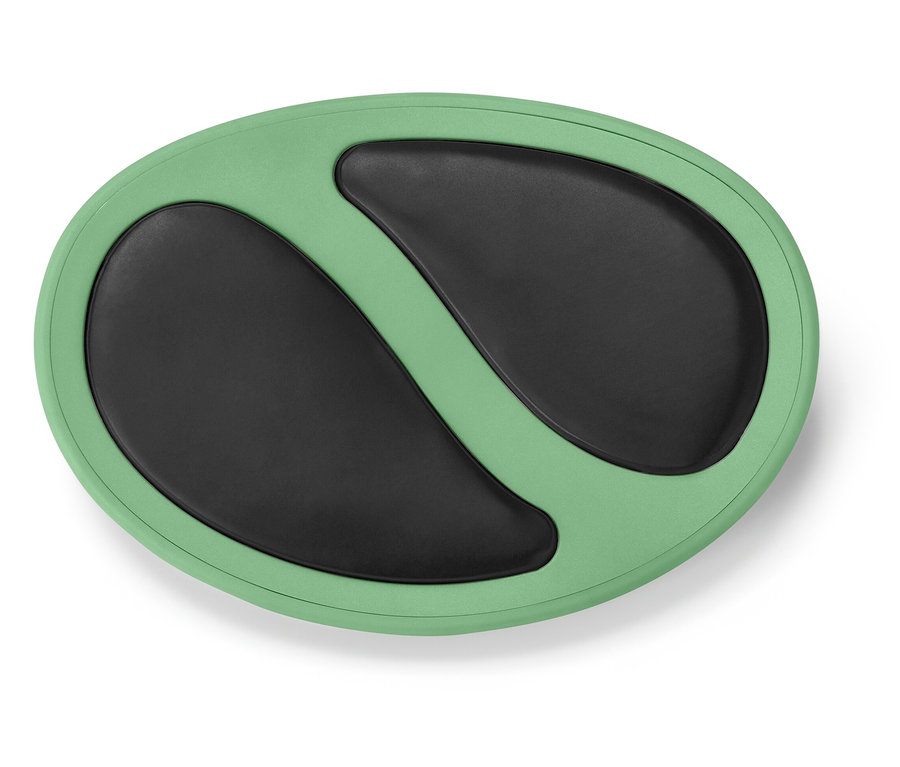 Oválná podložka světle zelené barvy se dvěma černými oválnými prohlubněmi.