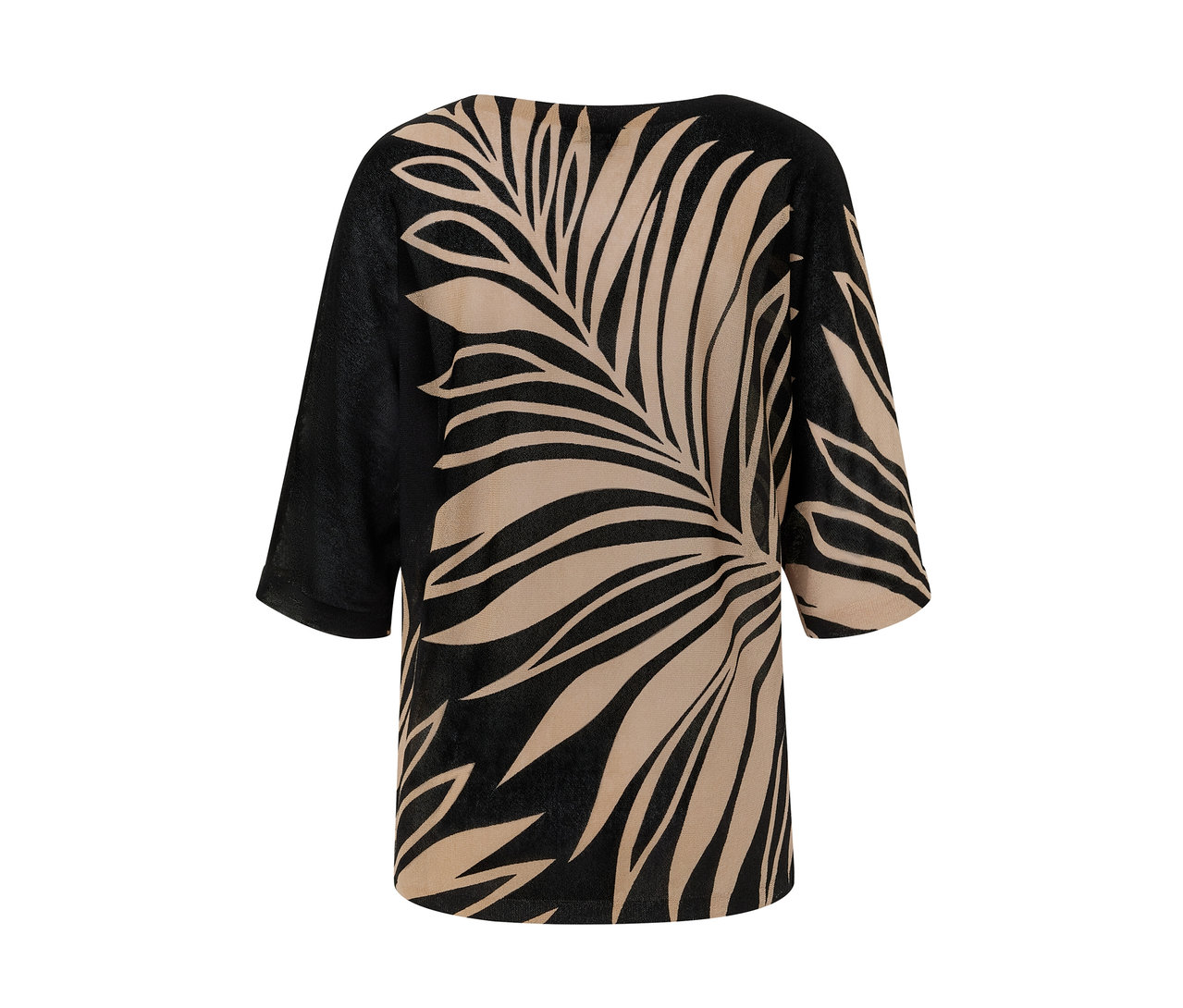 Detail potištěného svetru z jemného úpletu.