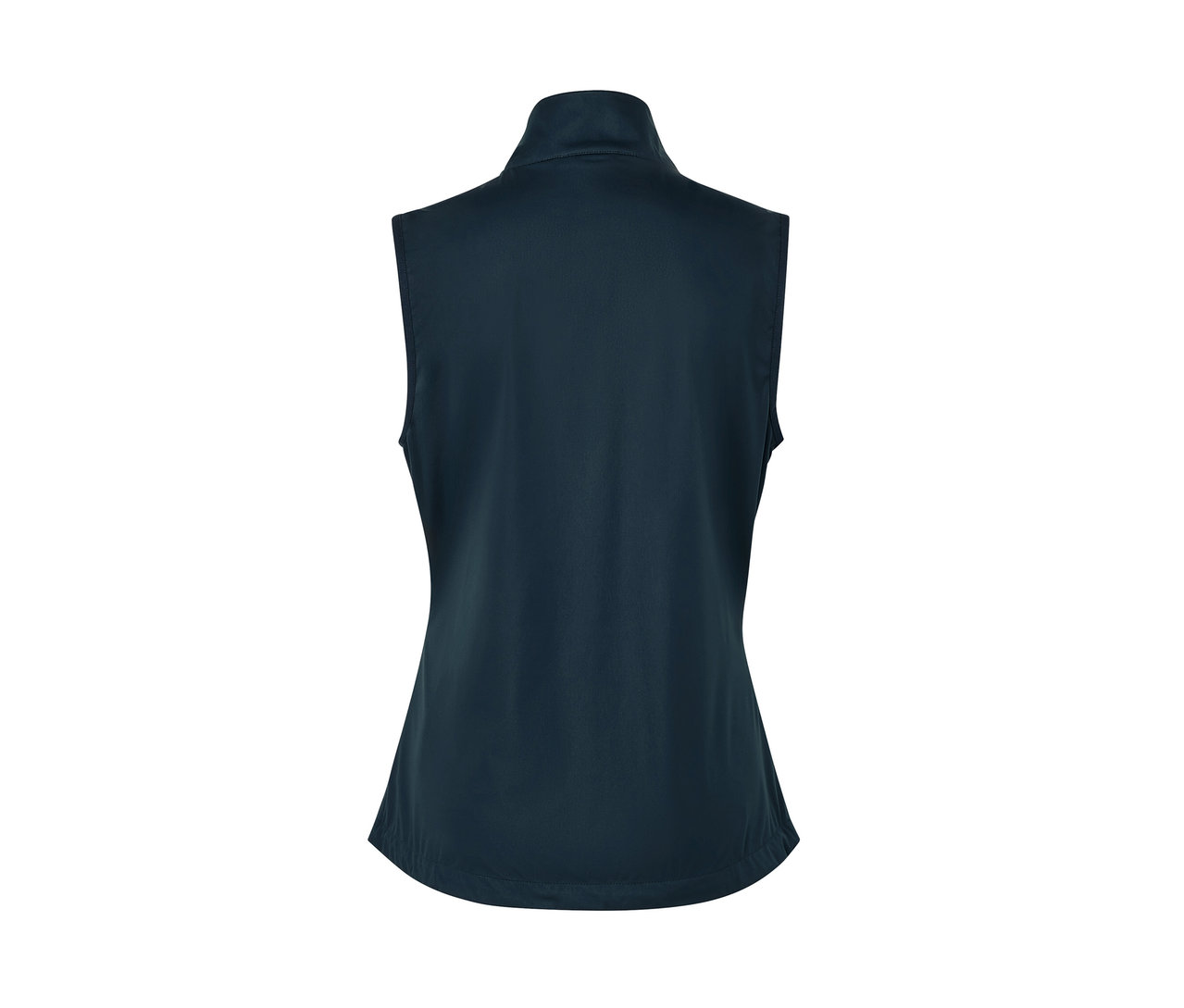 Tmavě modrá softshellová vesta zezadu.