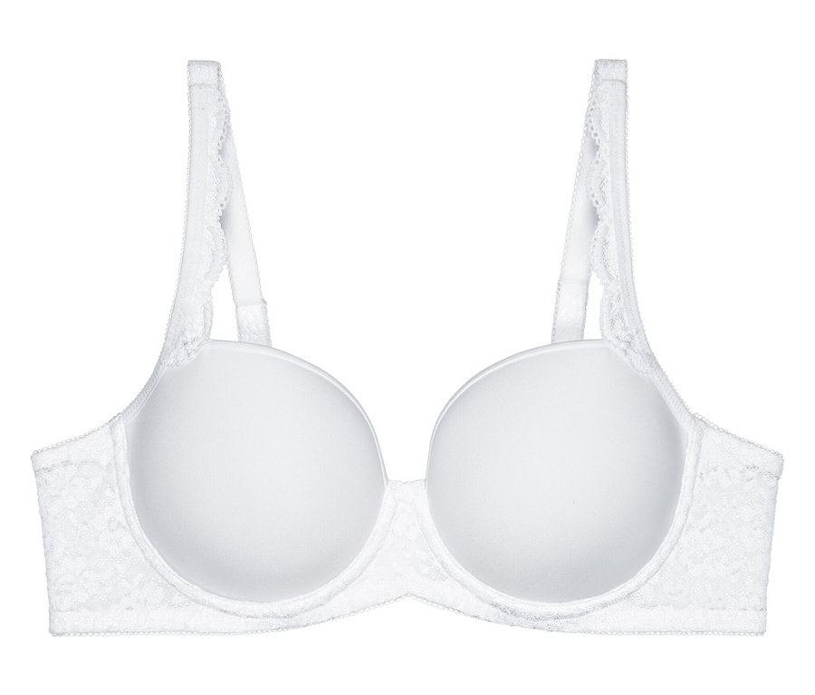 Bílá podprsenka Triumph Amourette WP s hladkými, vyztuženými košíčky a krajkovými detaily po stranách a na ramínkách.