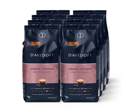 Osm balení zrnkové kávy DAVIDOFF CAFÉ Crema Intense.