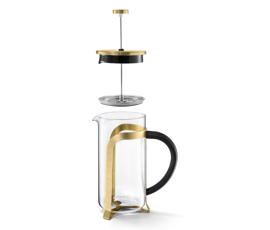 Rozložená zlatá konvička french press 800 ml na 6 šálků.