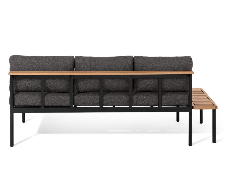 Černošedá pohovka a lenoška 2 v 1 »Elin« s dřevěným rámem.