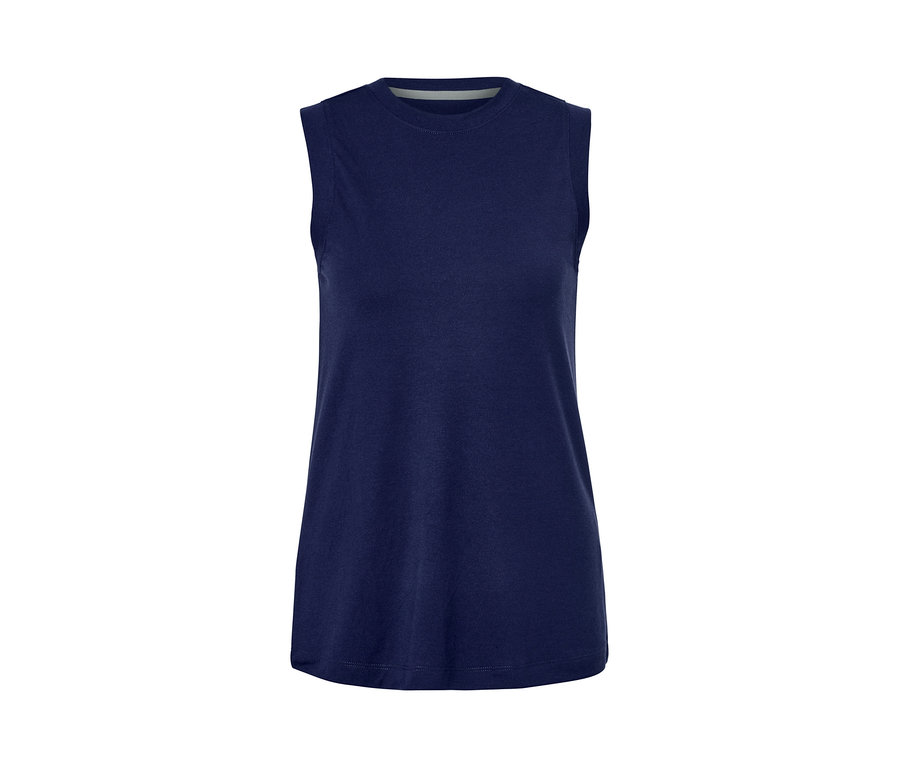 Tmavě modrý sportovní top bez rukávů.