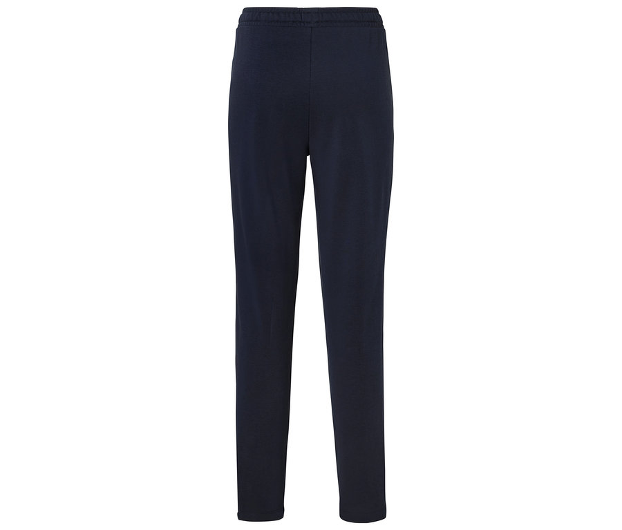 Tmavě modré kalhoty s elastickým pasem.