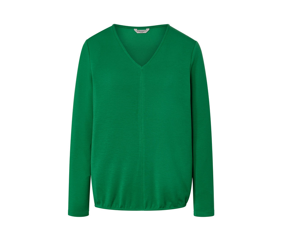 Zelené halenkové triko z modalové směsi s dlouhými rukávy a výstřihem do V.