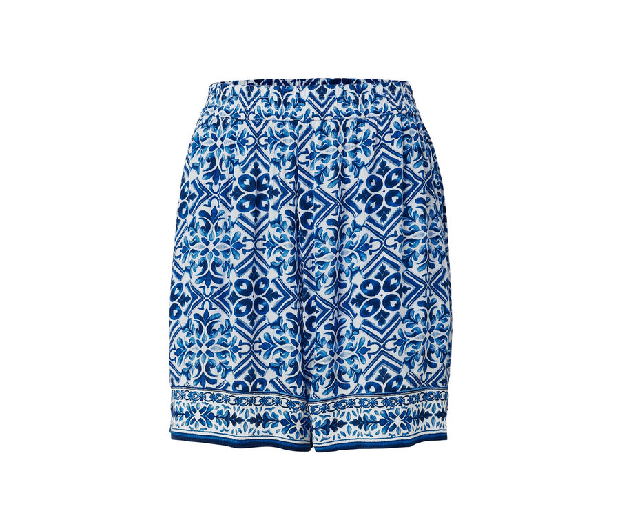 Modré tkané šortky s potiskem.