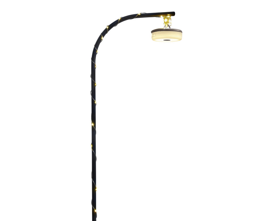 Černý zahnutý sloup s kempingovým světelným řetězem 2 v 1.