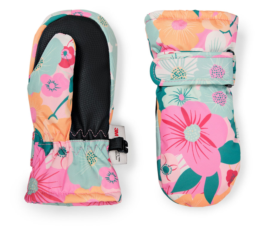 Dvě palčáky s květinovým vzorem leží vedle sebe.