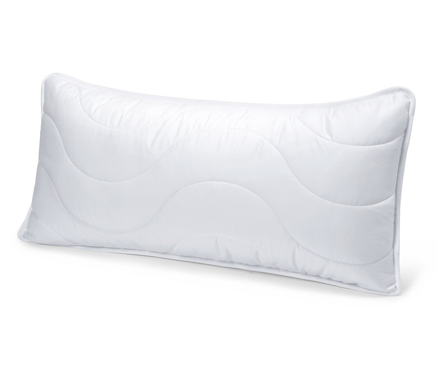 Bílý polštář odolný proti varu, cca 80 x 40, leží na bílém pozadí.