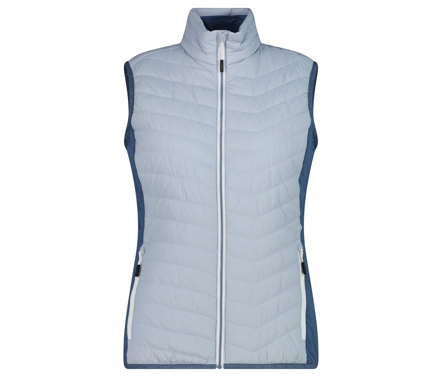 Světle modrá prošívaná vesta se zipem po celé délce.