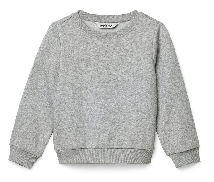 Šedá mikina leží na bílém pozadí.