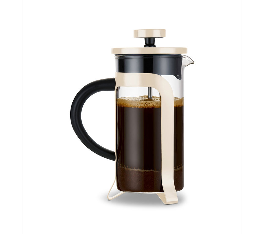 Konvička french press 300 ml, 2 šálky, friendly beige s kávou.