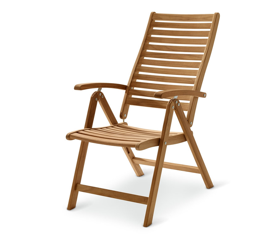 Teaková židle s vysokým opěradlem nastavitelná do 6 poloh.