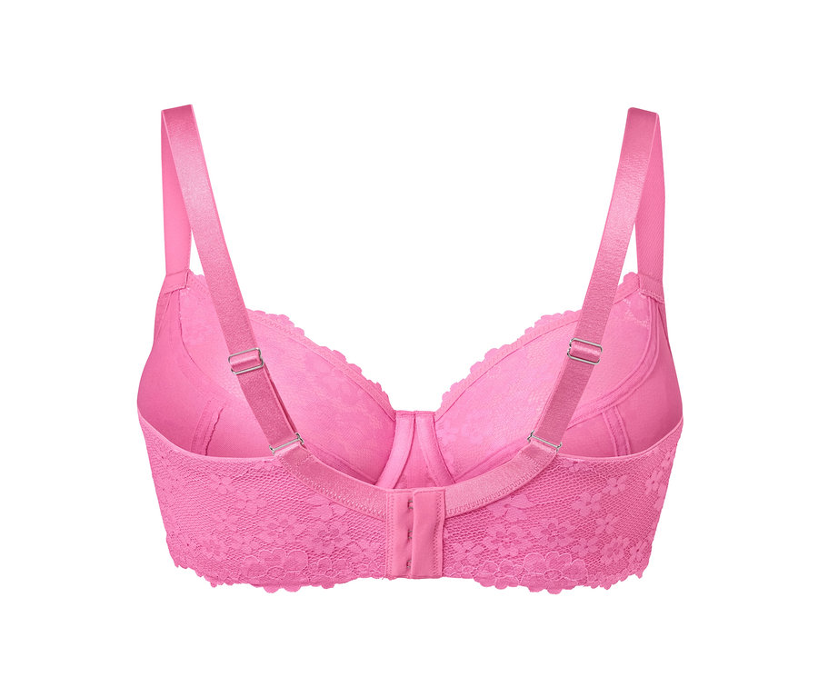 Detail růžové podprsenky s kosticemi, pohled zezadu.