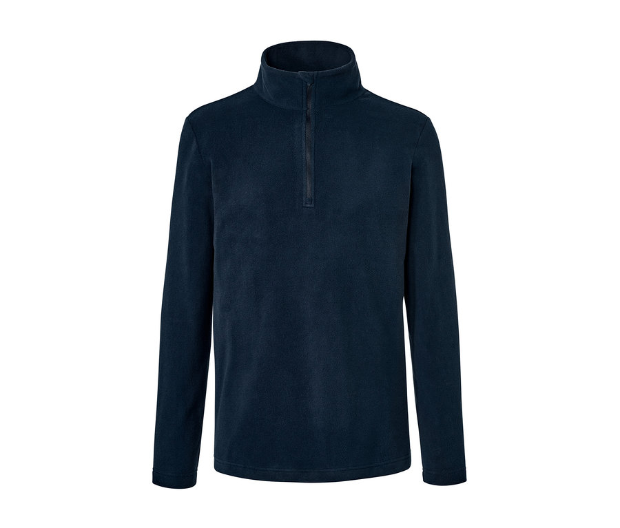 Tmavě modré mikrofleecové triko s dlouhými rukávy a zipem u krku.