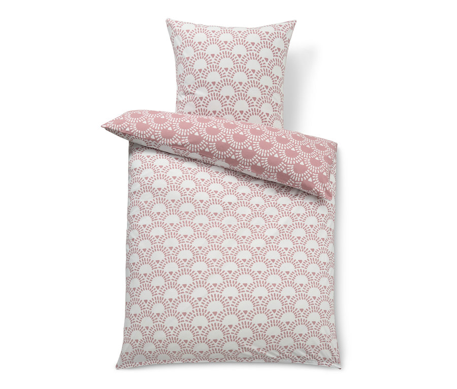 Růžové žerzejové povlečení standardní velikosti s geometrickým vzorem.